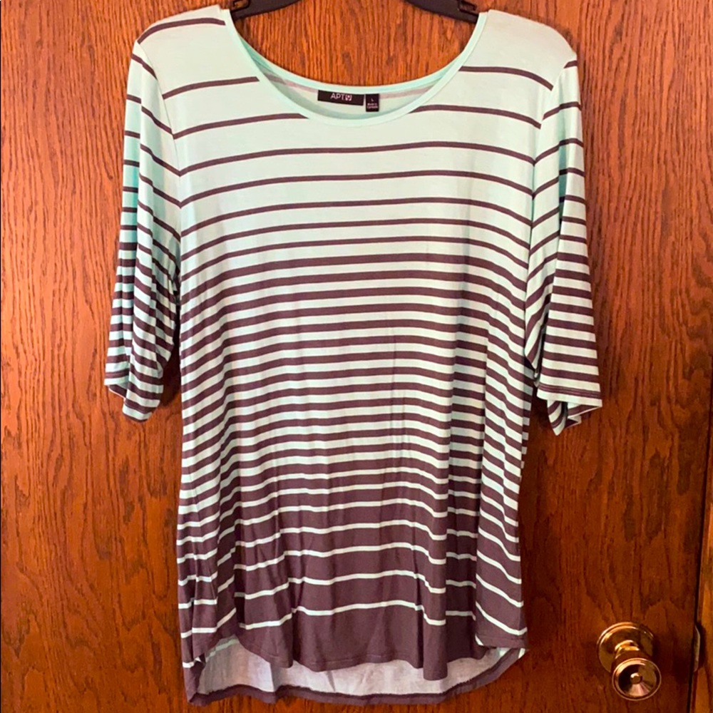 mint and gray striped shirt